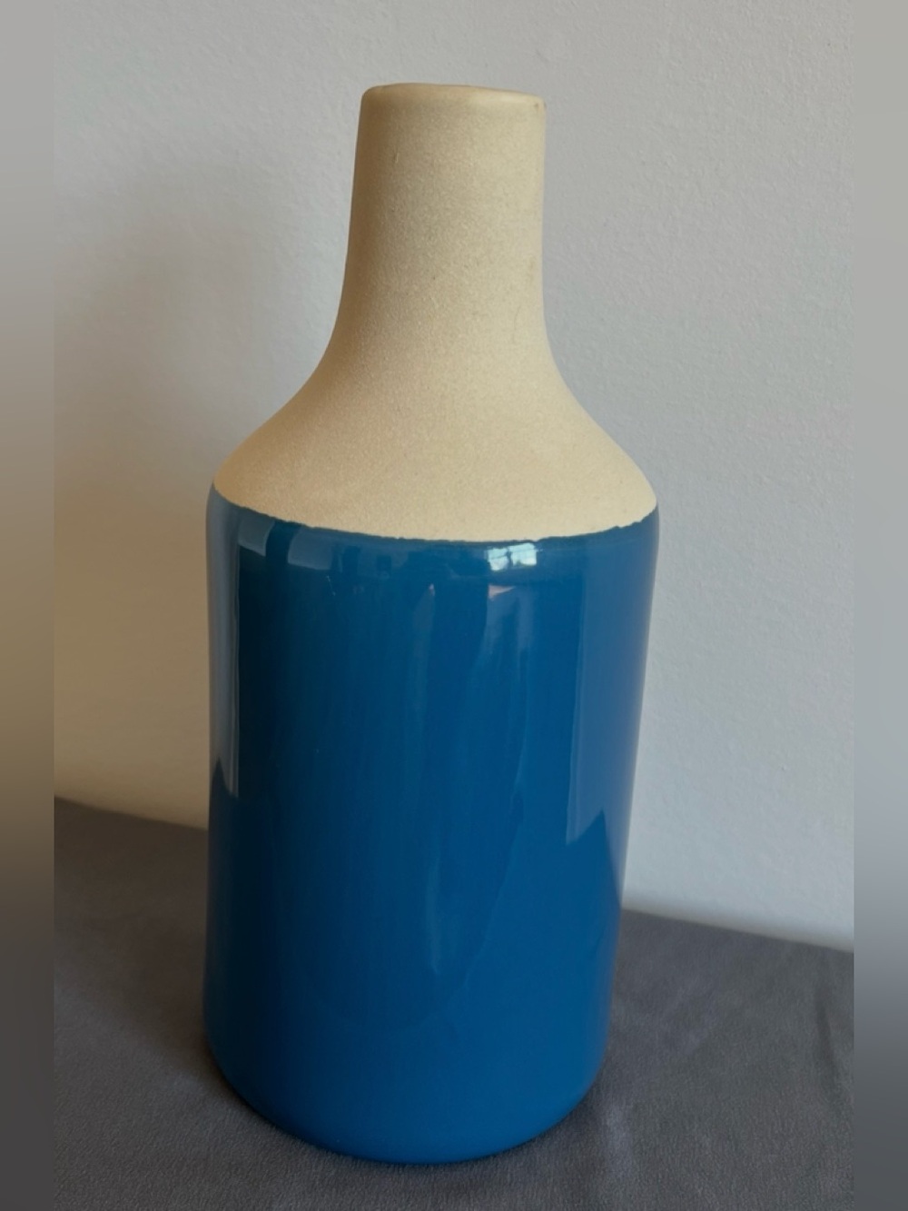Modern Farmhouse Blue Gloss Glaze Two Tone Ceramic Decor Vase